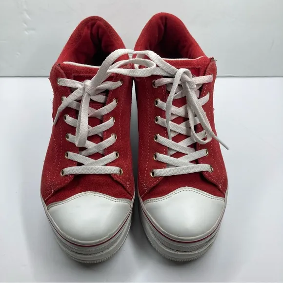 Skechers Retro Red Heartbeats Softy Heeled Sneakers Size 8 Y2K Laces