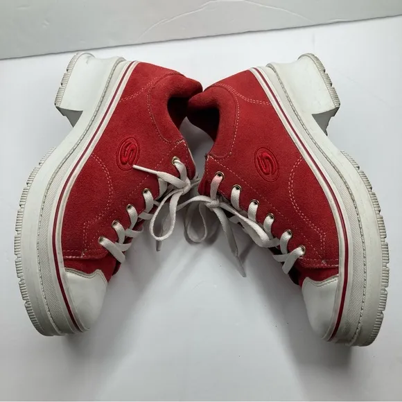 Skechers Retro Red Heartbeats Softy Heeled Sneakers Size 8 Y2K Laces