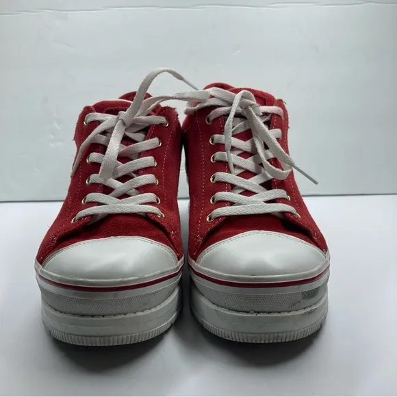 Skechers Retro Red Heartbeats Softy Heeled Sneakers Size 8 Y2K Laces