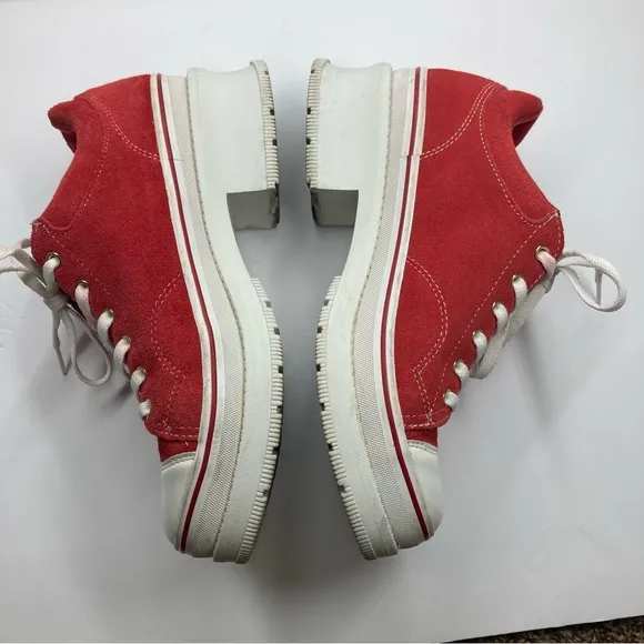 Skechers Retro Red Heartbeats Softy Heeled Sneakers Size 8 Y2K Laces