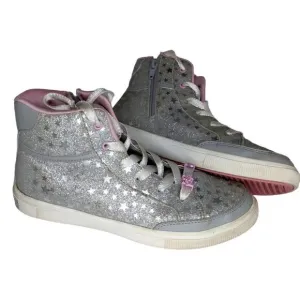 Skechers Stars &amp; Sparkles Girl's Pre-owned Silver/Pink High Top&quot; Sneakers- sz. 5