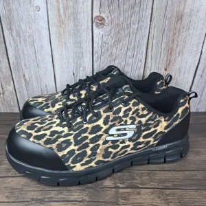 Skechers Sure Track Comp Toe Work Shoes Slip/Oil Resistant Women's 11 Leopard