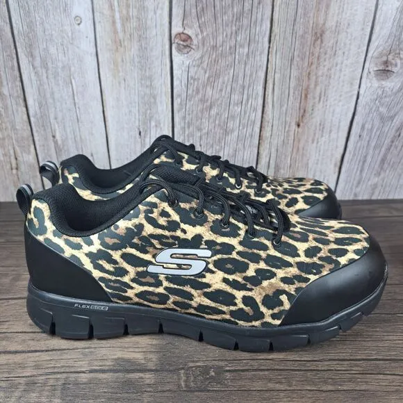 Skechers Sure Track Comp Toe Work Shoes Slip/Oil Resistant Women's 11 Leopard