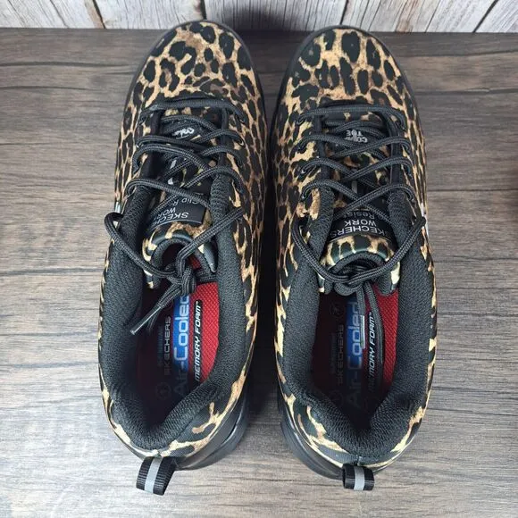 Skechers Sure Track Comp Toe Work Shoes Slip/Oil Resistant Women's 11 Leopard