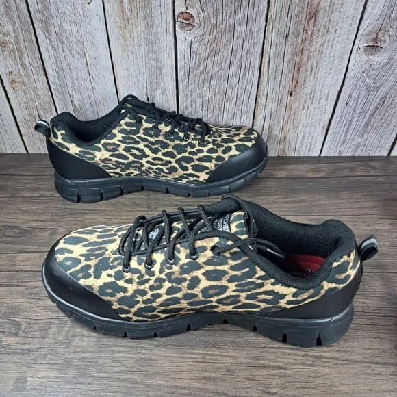 Skechers Sure Track Comp Toe Work Shoes Slip/Oil Resistant Women's 11 Leopard