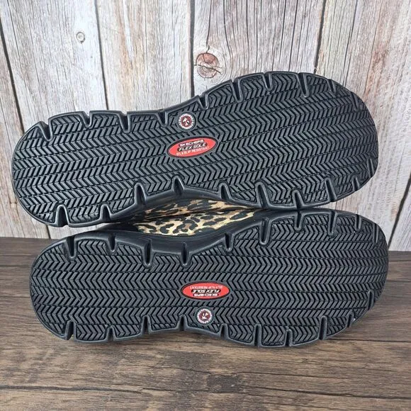 Skechers Sure Track Comp Toe Work Shoes Slip/Oil Resistant Women's 11 Leopard