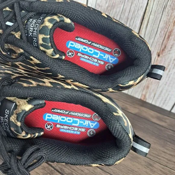 Skechers Sure Track Comp Toe Work Shoes Slip/Oil Resistant Women's 11 Leopard