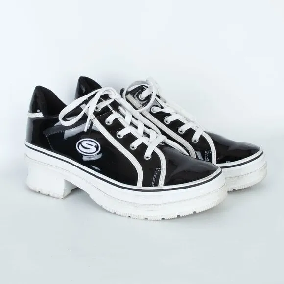 Skechers Womens Heartbeat Loud Platform Sneakers Size 9 Black/White Y2K 90s