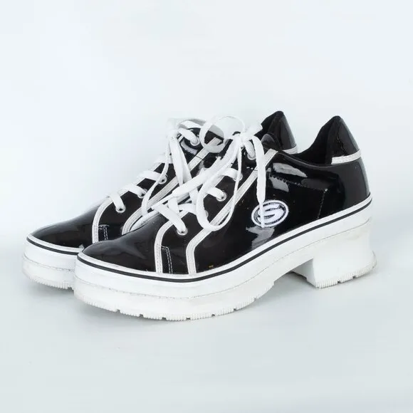 Skechers Womens Heartbeat Loud Platform Sneakers Size 9 Black/White Y2K 90s