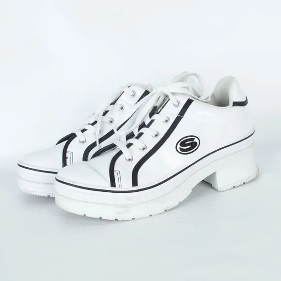 Skechers Womens Heartbeat Loud Platform Sneakers Size 9 White/Black Y2K 90s