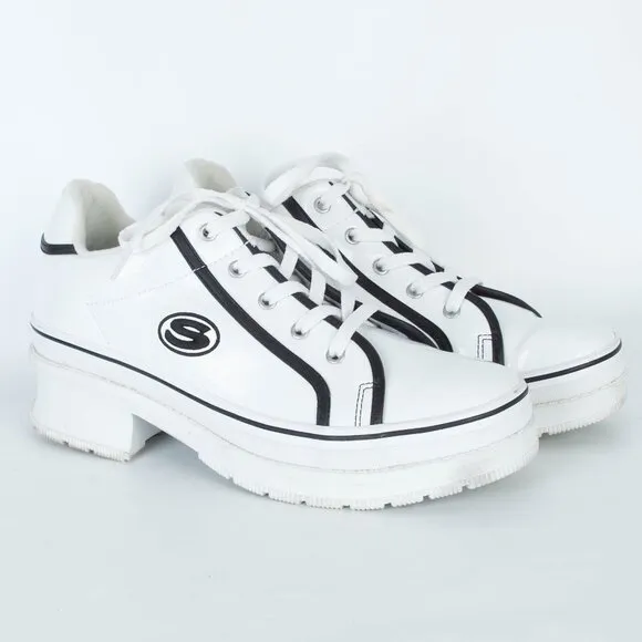Skechers Womens Heartbeat Loud Platform Sneakers Size 9 White/Black Y2K 90s