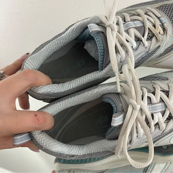 SKECHERS Y2K 90s Vibes Grey Blue Leather Shape-Ups Chunky Platform Sneakers