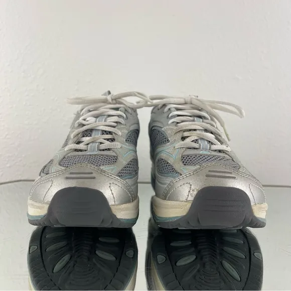SKECHERS Y2K 90s Vibes Grey Blue Leather Shape-Ups Chunky Platform Sneakers