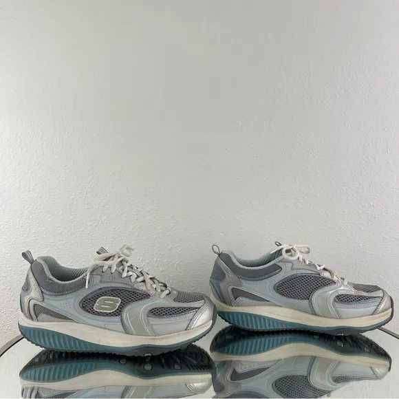 SKECHERS Y2K 90s Vibes Grey Blue Leather Shape-Ups Chunky Platform Sneakers