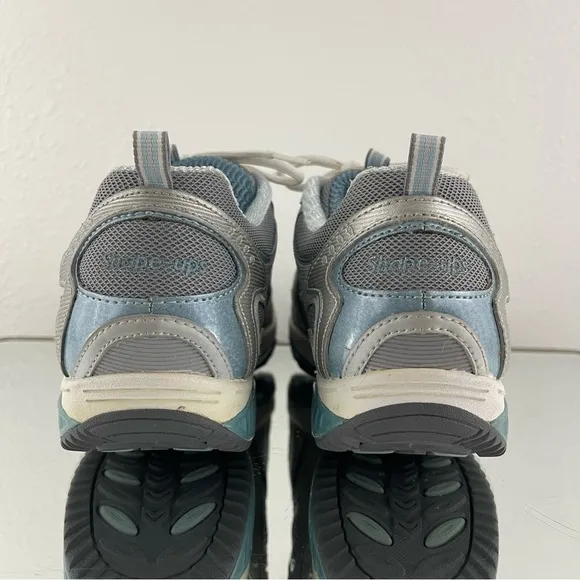 SKECHERS Y2K 90s Vibes Grey Blue Leather Shape-Ups Chunky Platform Sneakers