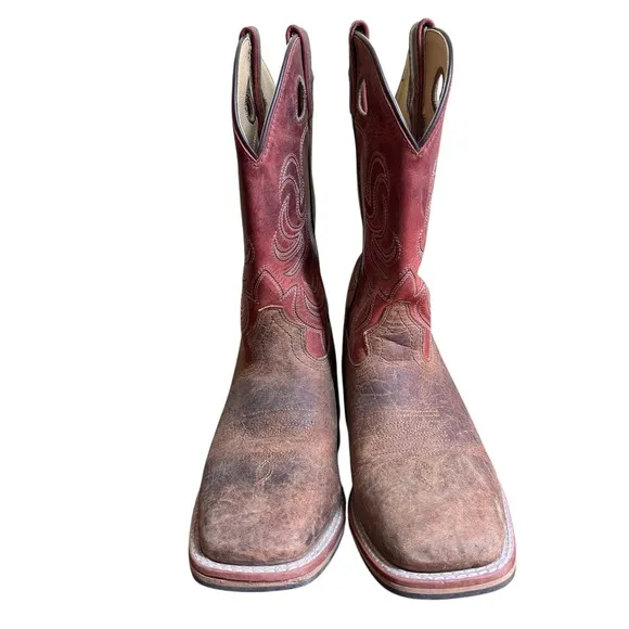 Smokey Mountain Kids Western Cowboy Boots 5.5 Square Toe Pull On Red Leather