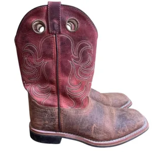 Smokey Mountain Kids Western Cowboy Boots 5.5 Square Toe Pull On Red Leather