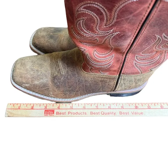Smokey Mountain Kids Western Cowboy Boots 5.5 Square Toe Pull On Red Leather