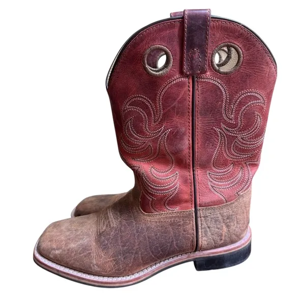 Smokey Mountain Kids Western Cowboy Boots 5.5 Square Toe Pull On Red Leather