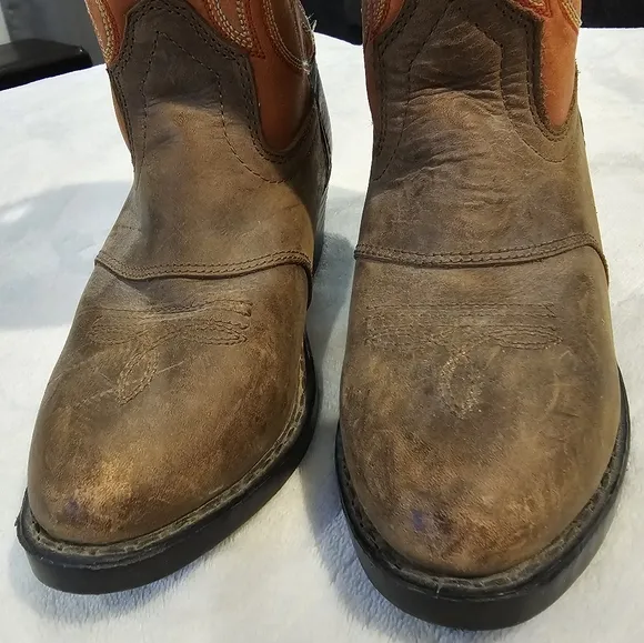 Smokey Mountain Leather Western Boots Round Toe Youth Sz 13 Brown/Orange EUC
