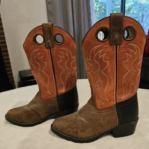 Smokey Mountain Leather Western Boots Round Toe Youth Sz 13 Brown/Orange EUC