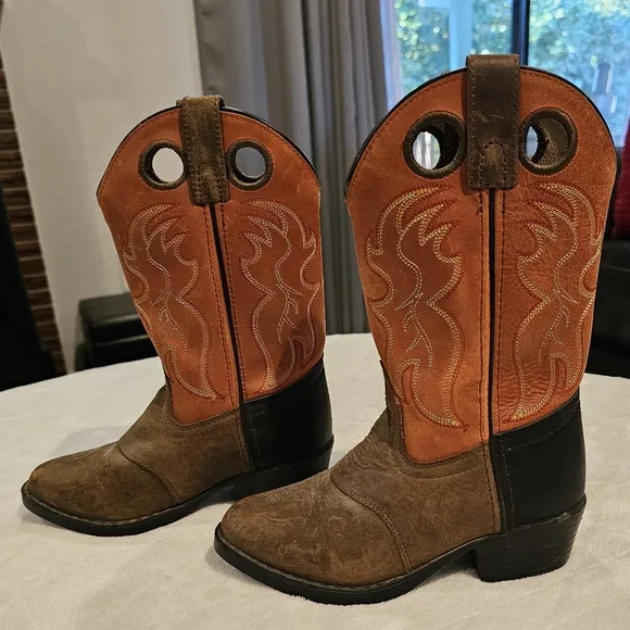 Smokey Mountain Leather Western Boots Round Toe Youth Sz 13 Brown/Orange EUC
