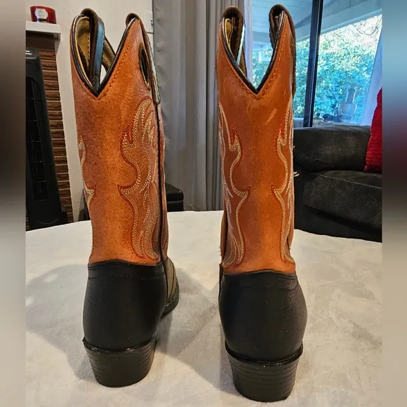 Smokey Mountain Leather Western Boots Round Toe Youth Sz 13 Brown/Orange EUC