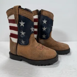 Smoky Mountain Stars and Stripes Brown Western Cowboy Boots Toddler Size 6 R