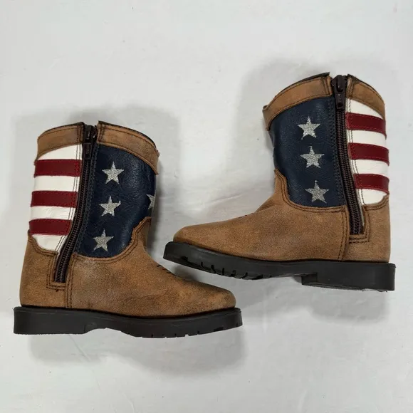 Smoky Mountain Stars and Stripes Brown Western Cowboy Boots Toddler Size 6 R