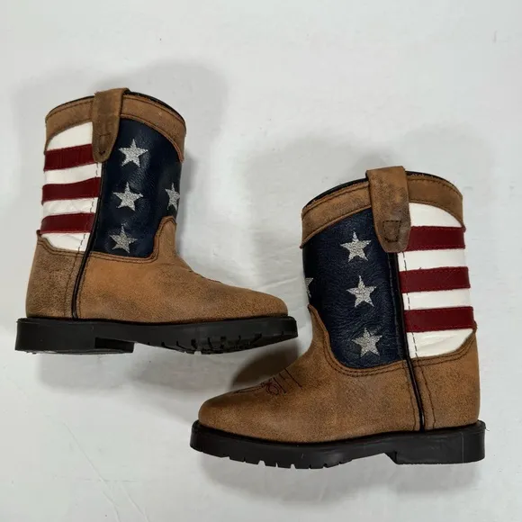 Smoky Mountain Stars and Stripes Brown Western Cowboy Boots Toddler Size 6 R
