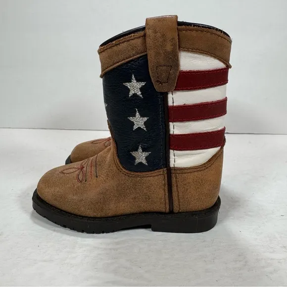 Smoky Mountain Stars and Stripes Brown Western Cowboy Boots Toddler Size 6 R