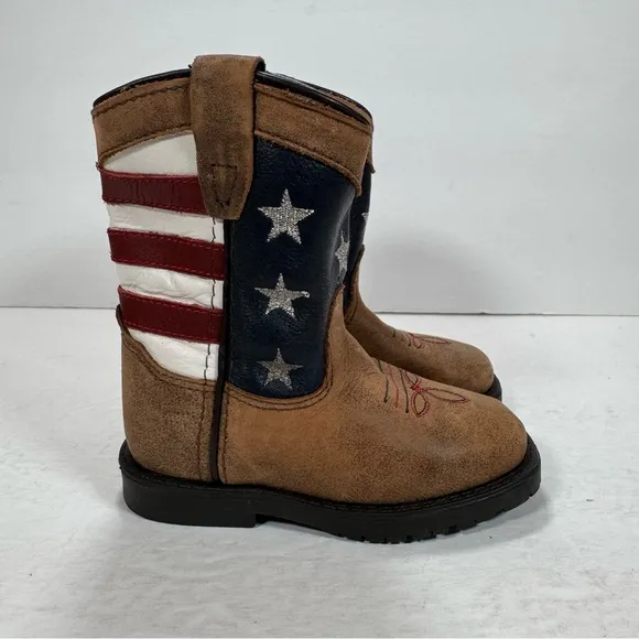 Smoky Mountain Stars and Stripes Brown Western Cowboy Boots Toddler Size 6 R