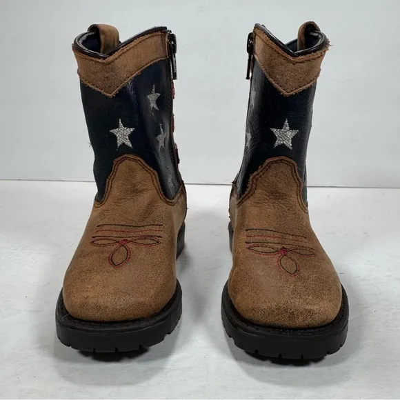 Smoky Mountain Stars and Stripes Brown Western Cowboy Boots Toddler Size 6 R