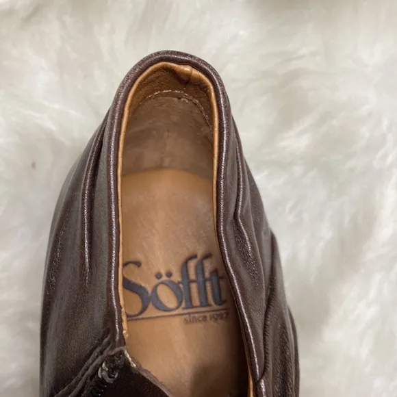 Sofft Brown Pleated Zip Heeled Ankle Booties Boots 5.5M