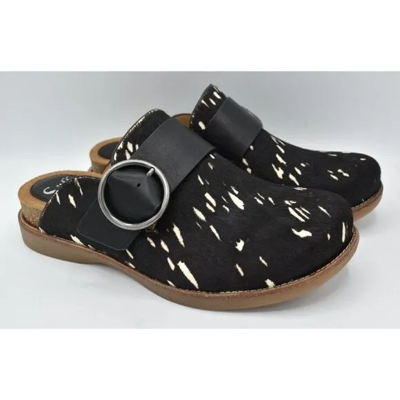 Sofft Womens Size 8 Billie Black White Calf Hair Slip On Clogs Shoes