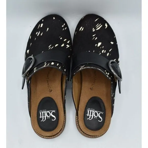 Sofft Womens Size 8 Billie Black White Calf Hair Slip On Clogs Shoes