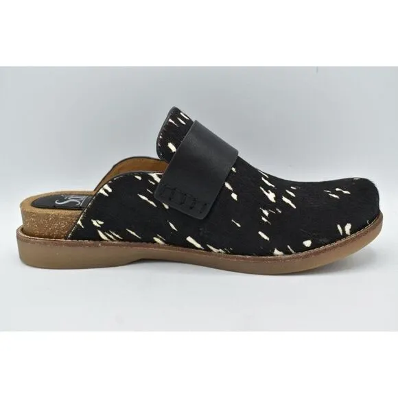 Sofft Womens Size 8 Billie Black White Calf Hair Slip On Clogs Shoes