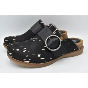 Sofft Womens Size 8 Billie Black White Calf Hair Slip On Clogs Shoes