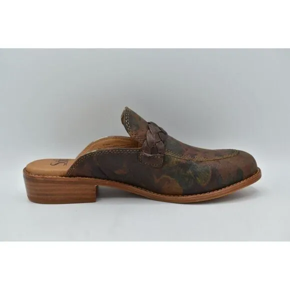 Sofft Womens Size 7 Nels Taupe Floral Leather Slip On Loafer Mules Shoes