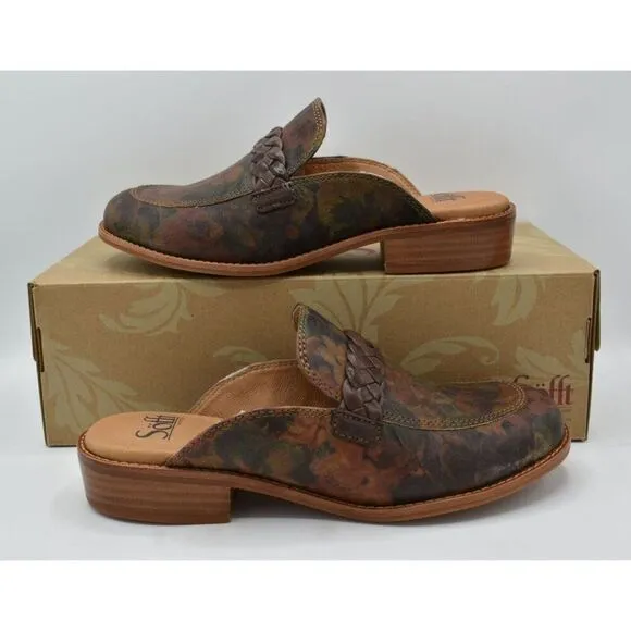 Sofft Womens Size 7 Nels Taupe Floral Leather Slip On Loafer Mules Shoes