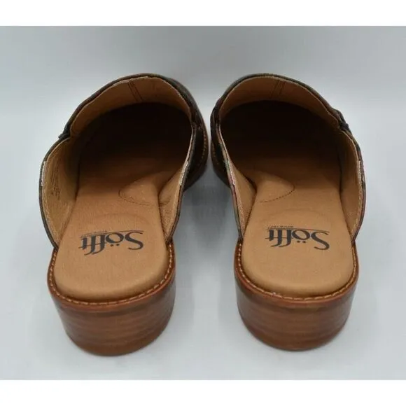 Sofft Womens Size 7 Nels Taupe Floral Leather Slip On Loafer Mules Shoes