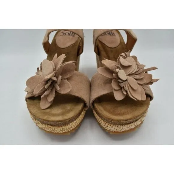 Sofft Womens Size 7.5 Cali Rose Taupe Suede Wedge Sandals Shoes