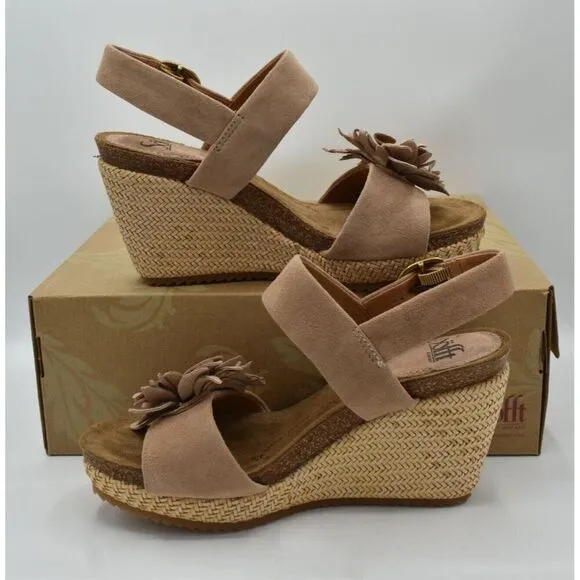 Sofft Womens Size 7.5 Cali Rose Taupe Suede Wedge Sandals Shoes