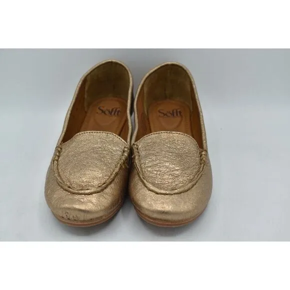 Sofft Womens Size 10 Kambray Warm Gold Metallic Leather Slip On Loafers Shoes