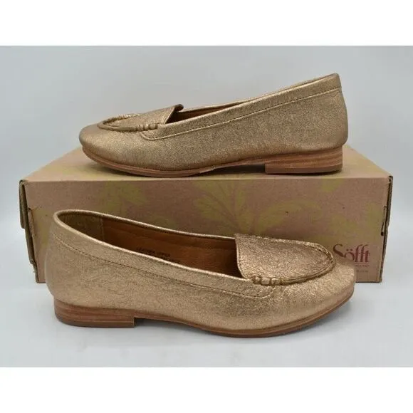 Sofft Womens Size 10 Kambray Warm Gold Metallic Leather Slip On Loafers Shoes