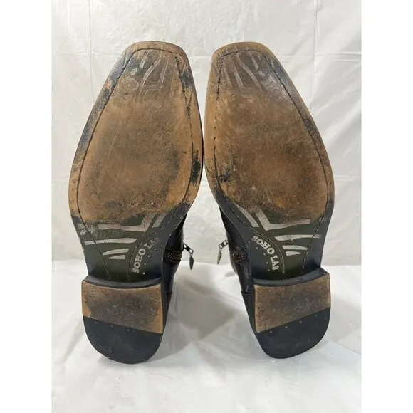 Soho Lab Brown Leather Western Boot Embroidered Size US  9