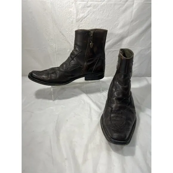 Soho Lab Brown Leather Western Boot Embroidered Size US  9