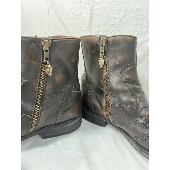 Soho Lab Brown Leather Western Boot Embroidered Size US  9