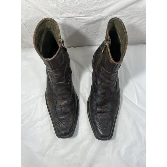 Soho Lab Brown Leather Western Boot Embroidered Size US  9