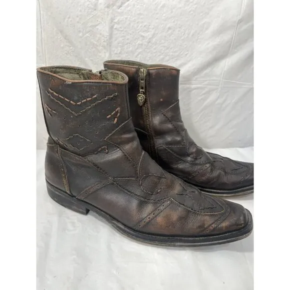 Soho Lab Brown Leather Western Boot Embroidered Size US  9